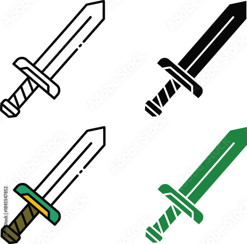 Four crossed swords with black and green colors on white background