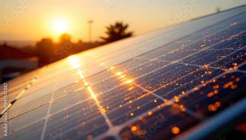 Solar energy generation at sunset solar panels nature outdoor perspective sustainable technology