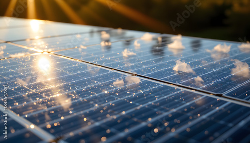 Solar energy installation outdoor environment technology showcase bright sunlight close-up viewpoint renewable energy concept