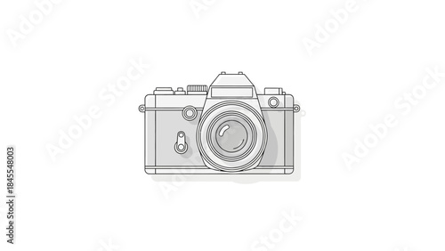 Vintage Camera Illustration Minimalist Line Art Style.