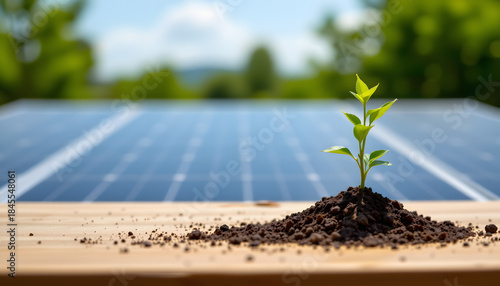 Growing sustainable energy solutions solar panels and seedlings in nature eco-friendly environment close-up view