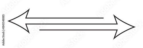 Horizontal long straight arrow signs. Black pointer, direction, position symbol and double arrow icon isolated on white background. Vector Illustration