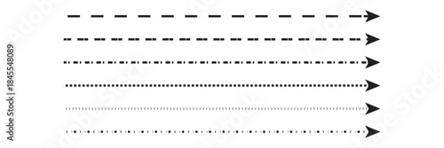 Horizontal long straight arrow signs. Black pointer, direction, position symbol and double arrow icon isolated on white background. Vector Illustration