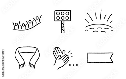 Collection of simple hand-drawn icons representing sports and celebration elements