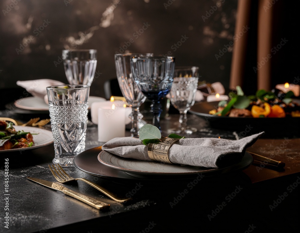 Fototapeta premium Luxury Restaurant Table — Fine Dining Ambience