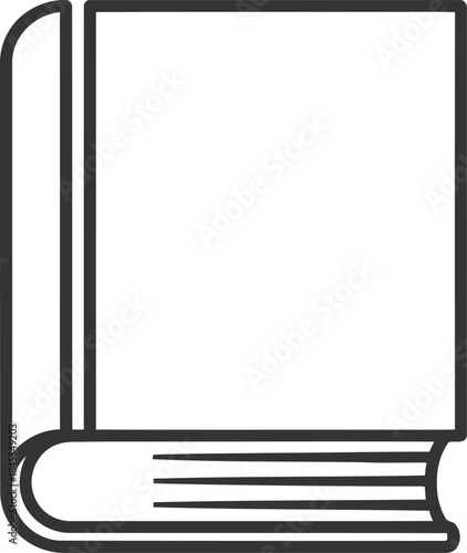 A Simple Black And White Illustration Of A Closed Book Standing Upright On A White Background