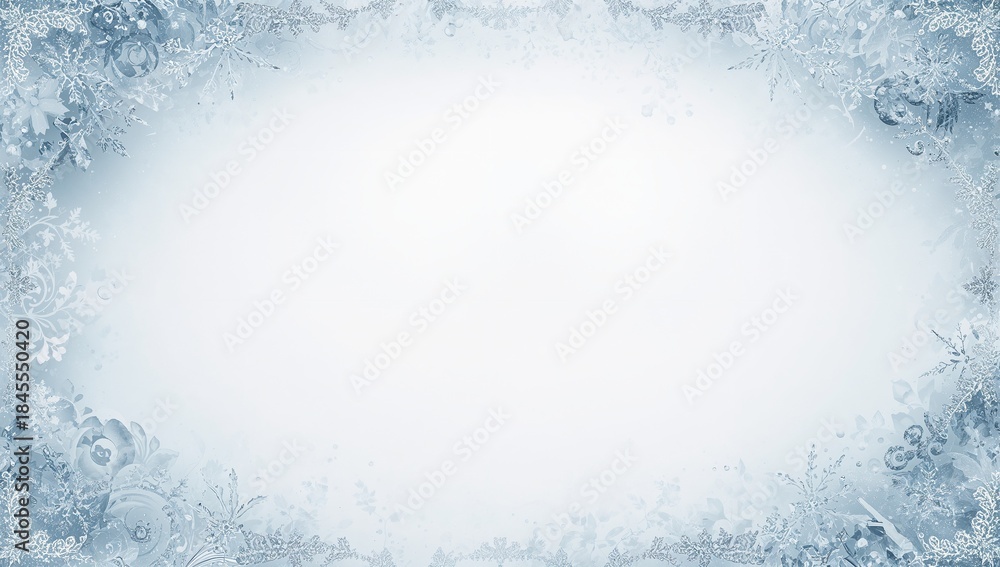 Obraz premium Featuring central pale gradient panel for digital winter stationery, with frosty floral border