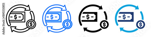 Cash Flow Icon Set Multi Style Vector Illustration