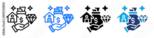Net Worth Icon Set Multi Style Vector Illustration