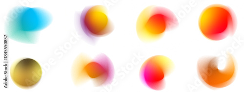 PNG Abstract Radial Gradient Blur Shapes and Light Circles  Colorful Fluid Mesh Blobs with Neon Aura, Soft Round Bubble Elements in Blue, Red, Pink, Purple and Yellow, Isolated on Transparent Backgrou