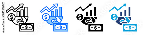 Economic Growth Icon Set Multi Style Vector Illustration