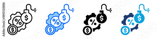 Debt Management Icon Set Multi Style Vector Illustration