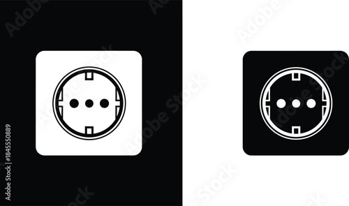 Black and White Electrical Outlet Illustration Two Plugs with Inverted Colors and Square Borders