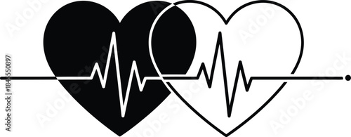 Black and White Heart Rate Two Hearts With ECG Traces on White