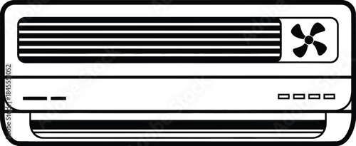 Black and White Line Art Illustration of an Indoor Air Conditioner Unit with Fan