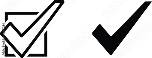 Black and White of Two Check Marks One in a Box, One Plain