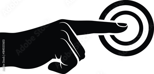 Finger Pushing a Target Black and White Illustration Symbolizing Activation or Touch