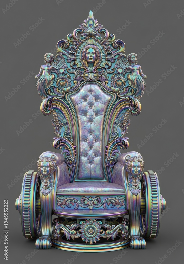 Fototapeta premium Antique Thai style golden royal throne armchair in an old Buddhist temple, a piece of Asian religious furniture art