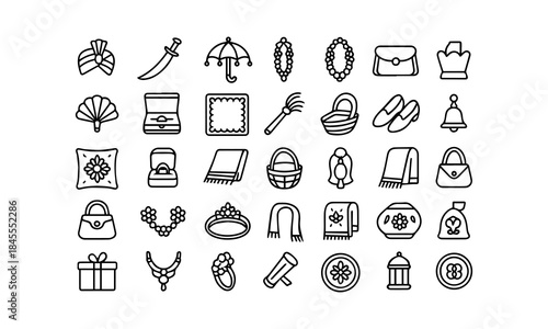 Collection of traditional indian wedding, cultural, and decorative line art icons