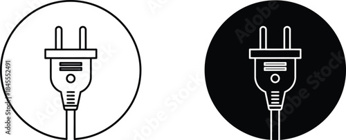 Outlined Electric Plug Icons in Black and White Circle Backgrounds