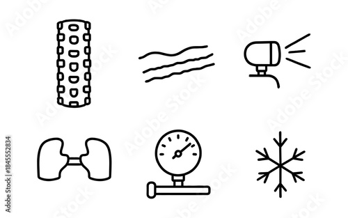 Set of six simple line art icons representing health and weather concepts