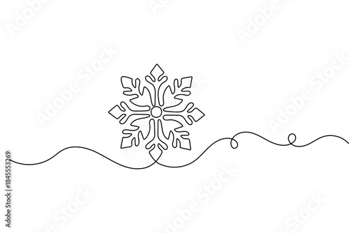 Snowflake continuous one line drawing minimalist outline vector on white background