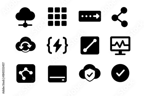 Computing icon cloud strokes square balancer function effects minimalist node block vector
