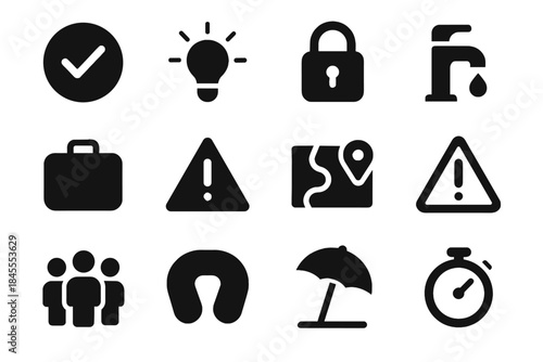 Travel vector safety icon equal look strokes negative black set rounded icons