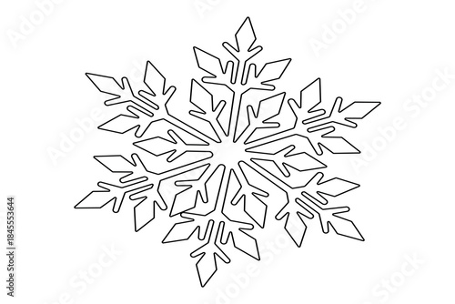 Snowflake continuous one line drawing minimalist outline vector on white background