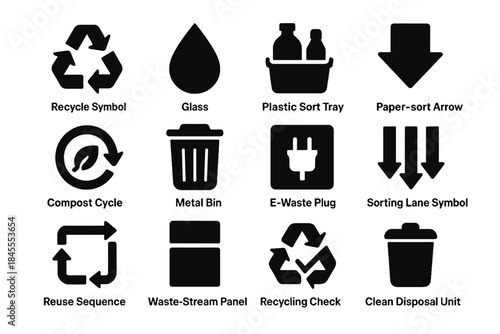 Vector negative recycling plug block icon reuse sort set plastic