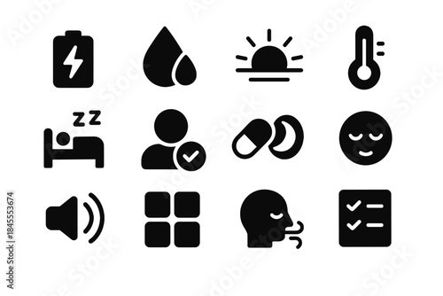 Sterile optimization balanced geometric vector biohacking set icon sleep icons background bedding