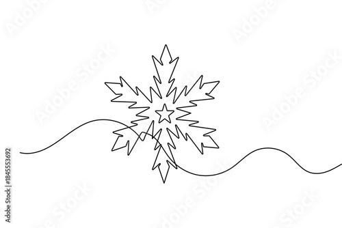 Snowflake continuous one line drawing minimalist outline vector on white background