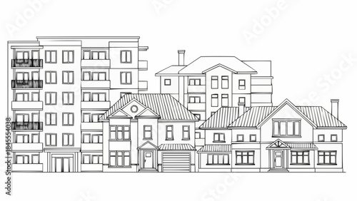 Diverse Residential Buildings Architectural Sketch.