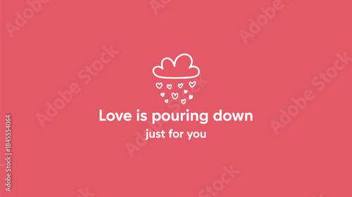 Coral pink background with hand drawn heart cloud pouring hearts love concept