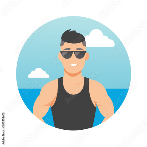 Sportsman wearing sunglasses and black tank top against sky