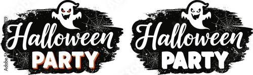 Halloween party banner with ghost and web background ghosts