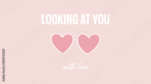 Pale pink background with hand drawn pair of hearts and romantic text