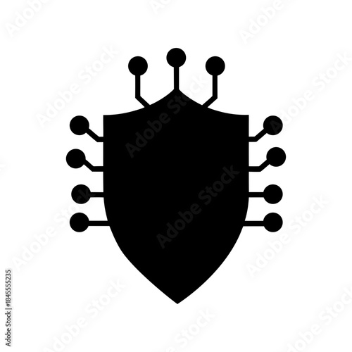 Shield Design Made Of Equal Spaced Microchip Inspired Elements Showing Tech Protection Line Art Vector illustration