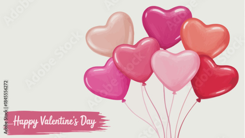Bunch of colorful heart shaped balloons on white background for valentine's day celebration