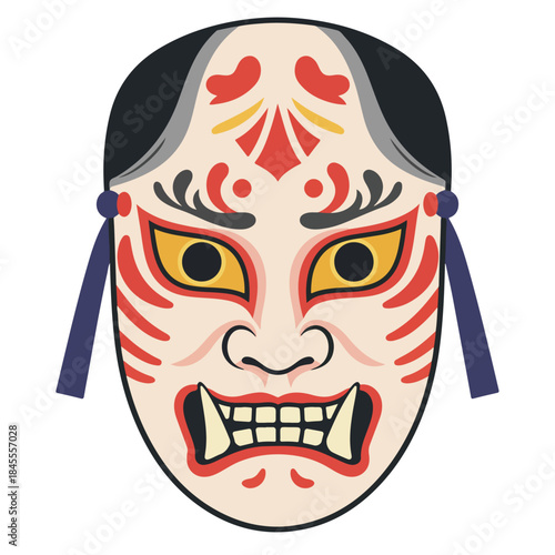 Japanese demon hannya mask with an expressive face suitable for designs, asian culture illustrations, halloween concepts, and traditional art.