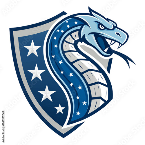 Flat Vector Mascot Logo of Star Serpent, Blue and Silver Esport Crest
