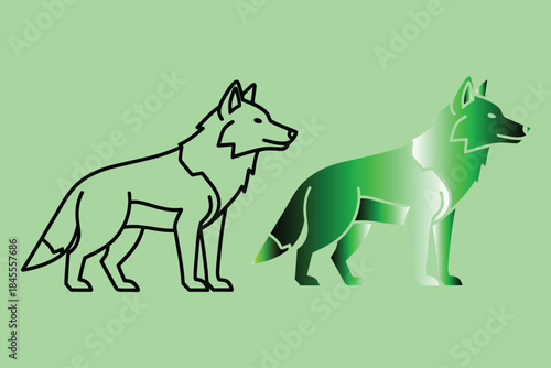 Outline and green glowing wolf on light green background