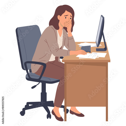 Surprised Woman Sitting in Office Chair – Shocked Reaction Vector Illustration