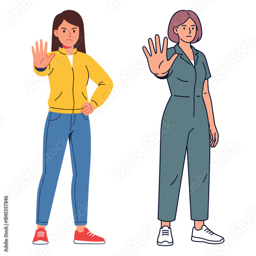 Full Body Woman Making a No Hand Gesture – Refusal and Disapproval Vector