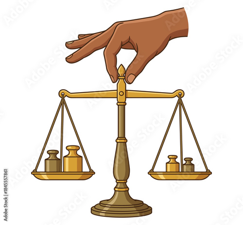 Hand Holding Balance Scale Symbolizing Justice and Fairness Illustration