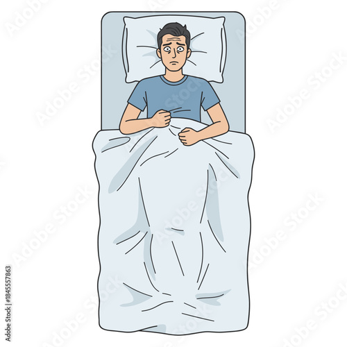 Man Lying in Bed with Eyes Open – Insomnia and Sleeplessness Concept Vector