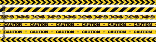 Caution warning barrier tape sign for web site road warning, Black and yellow line. Seamless barrier. Included brushes,