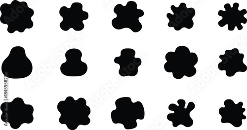 Collection of various black silhouette shapes on white background
