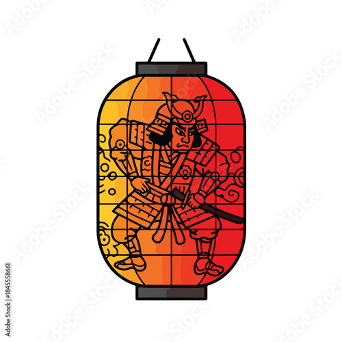 Samurai warrior on a japanese lantern ideal for designs related to martial arts, japanese culture, history, and traditional motifs.