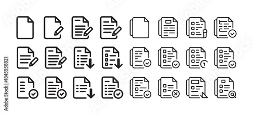 Document Line Icons Set. with Actions and Data Symbols. vector illustration eps 10